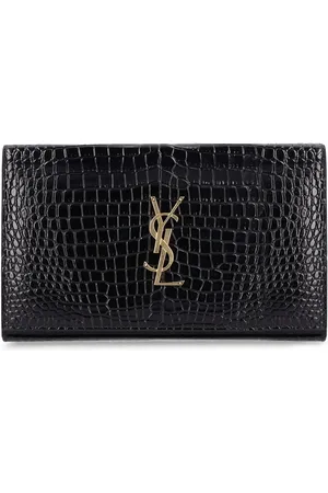 Saint Laurent Cassandra Croc Embossed Chain Wallet