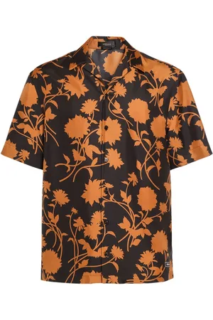 VERSACE Flower Print Silk Short Sleeve Shirt