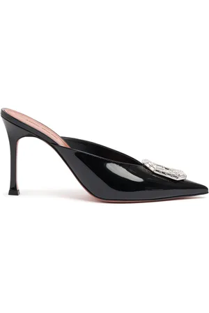 Amina Muaddi 90mm Camelia Patent Leather Mules