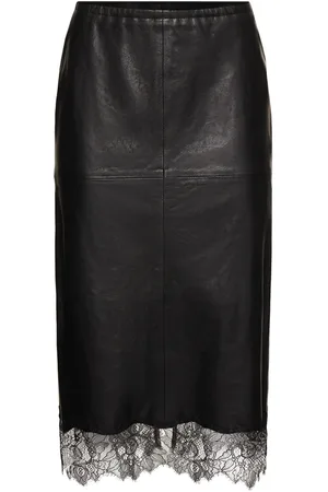 BLUMARINE Leather Midi Skirt W/lace