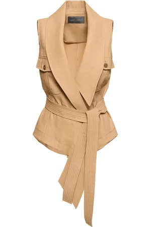 Alberta Ferretti Linen Blend Belted V-neck Vest