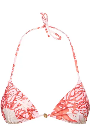 VERSACE Printed Coral Lycra Triangle Bikini Top