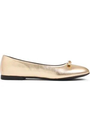 VERSACE Metallic Leather Ballerinas W/bow