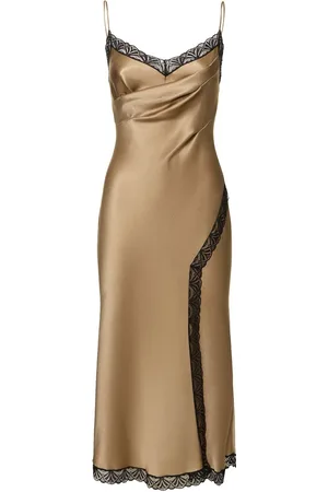 Alberta Ferretti Satin & Lace Midi Dress