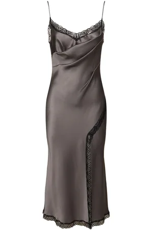 Alberta Ferretti Satin & Lace Midi Dress