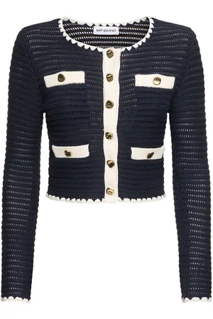 Self-Portrait Crochet Cotton Blend Knit Cardigan
