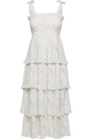 Ganni Pleated Georgette Smocked Midi Dress