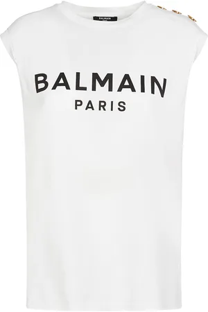 Balmain Logo Print Cotton T-shirt W/buttons