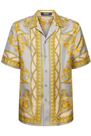 VERSACE Baroque Print Short Sleeve Silk Shirt