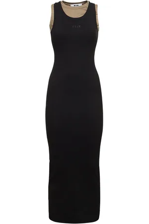 Msgm Cotton Jersey Logo Midi Dress
