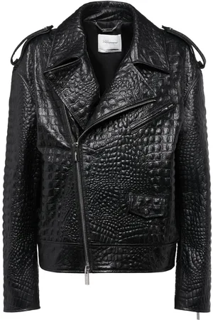 BLUMARINE Croc Embossed Leather Biker Jacket
