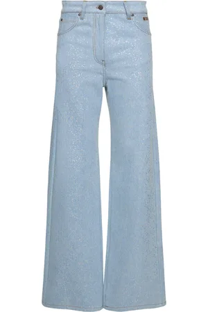 Msgm Silver-coated Denim Low Rise Wide Jeans