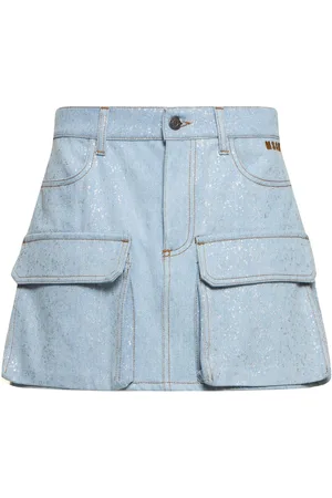 Msgm Silver-coated Denim Cargo Mini Skirt