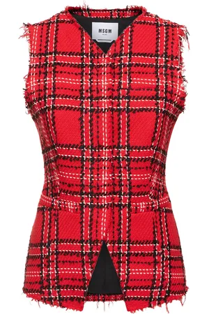 Msgm Tartan Cotton Tweed Vest