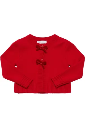 MONNALISA Wool Blend Knit Cardigan W/ Bows