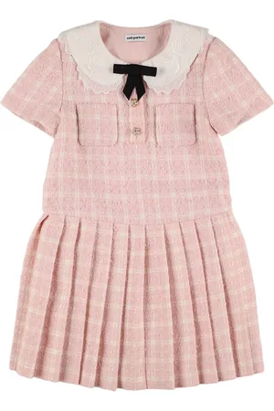 Self-Portrait Pleated Check Print Bouclé Dress