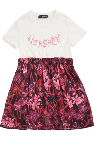 VERSACE Logo Print & Cotton Poplin Midi Dress