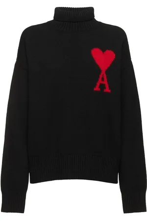 Ami Logo Felted Wool Funnel Neck Sweater