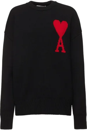 Ami Logo Felted Wool Crewneck Sweater