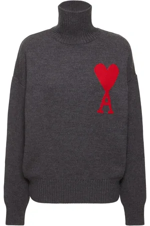 Ami Logo Felted Wool Turtleneck Sweater