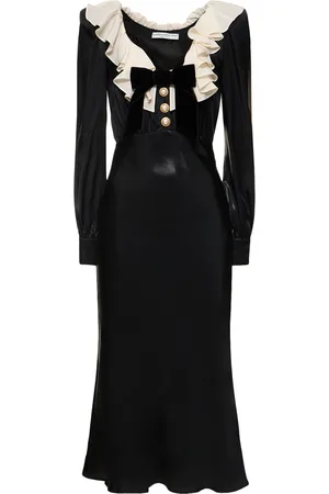 Alessandra Rich Laminated Cady Volant Collar Midi Dress