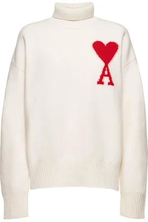 Ami Logo Felted Wool Funnel Neck Sweater