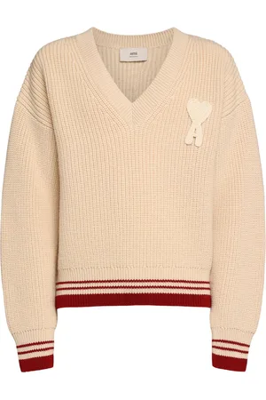 Ami Rib Knit Wool V-neck Sweater