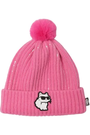 Karl Lagerfeld Tech Knit Hat W/pompon Appliqué