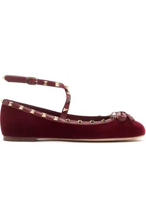 VALENTINO GARAVANI 5mm Rockstud Velvet Ballerina Flats