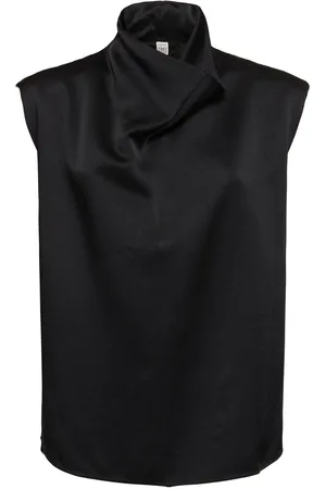 Totême Sleeveless Draped Satin Funnel-neck Top