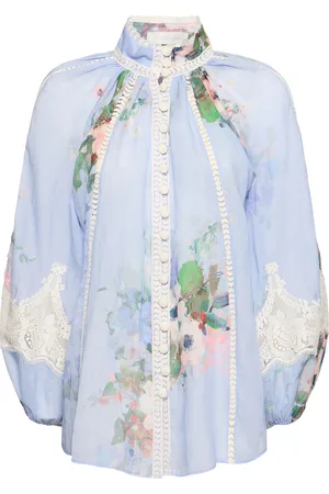 ZIMMERMANN Everley Printed Poly & Lace Shirt