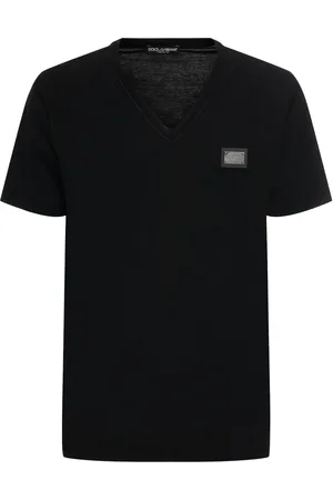 Dolce & Gabbana Logo Plaque Cotton V-neck T-shirt