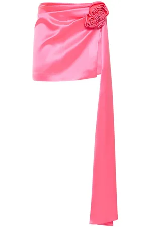 MAGDA BUTRYM Silk Satin Draped Mini Skirt W/ Flower