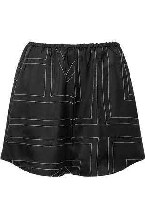Totême Monogram Embroidered Silk Pajama Shorts