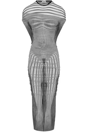 Jean Paul Gaultier Body Morphing Printed Mesh Midi Dress