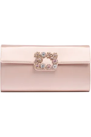 Roger Vivier Flower Buckle Leather Envelope Clutch