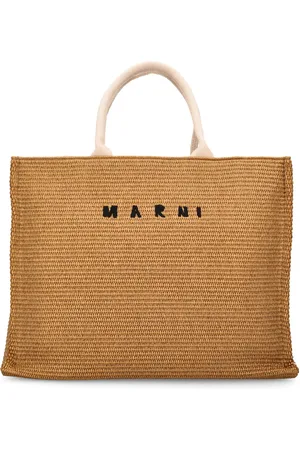 Marni Medium Logo Raffia Effect Tote Bag