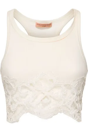 ERMANNO SCERVINO Cotton Blend Crop Top W/ Lace