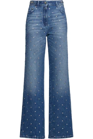 VERSACE Cotton Denim Straight Jeans W/crystals