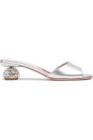 Roger Vivier 50mm Jewel Heel Metallic Leather Mules