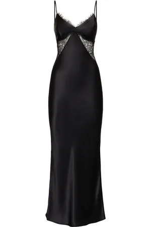 FLEUR DU MAL Silk & Lace Plunge Neck Slip Dress