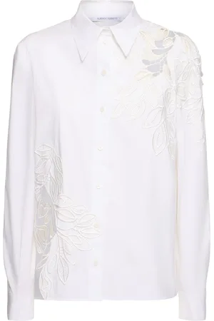 Alberta Ferretti Flower Embroidered Stretch Cotton Shirt