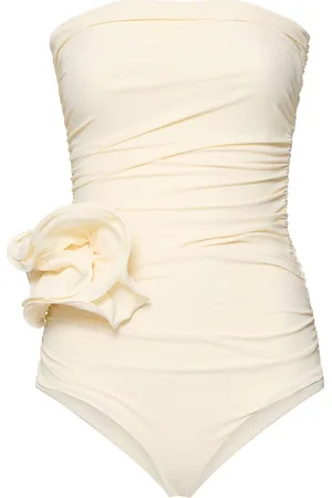MAGDA BUTRYM Jersey Draped One Piece Swimsuit W/ Rose