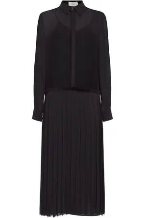 Ami Pleated Crepe Midi Shirt Dress