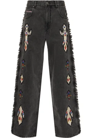 Marant Etoile Maella Embroidered Denim Wide Leg Jeans