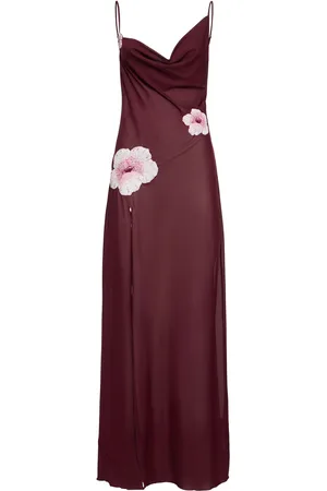 Leslie Amon Galli Embroidered Mesh Long Dress