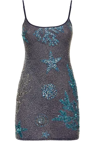 Leslie Amon Maldives Seashore Beaded Mesh Mini Dress