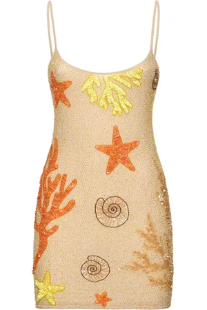 Leslie Amon Seashore Hand-beaded Mesh Mini Dress