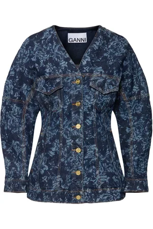 Ganni Lazer Denim Shaped Sleeve Blazer