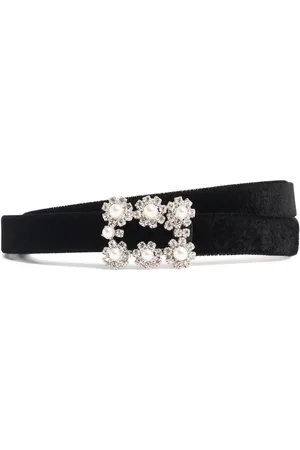 Roger Vivier 1.5cm Flower Buckle Velvet Belt